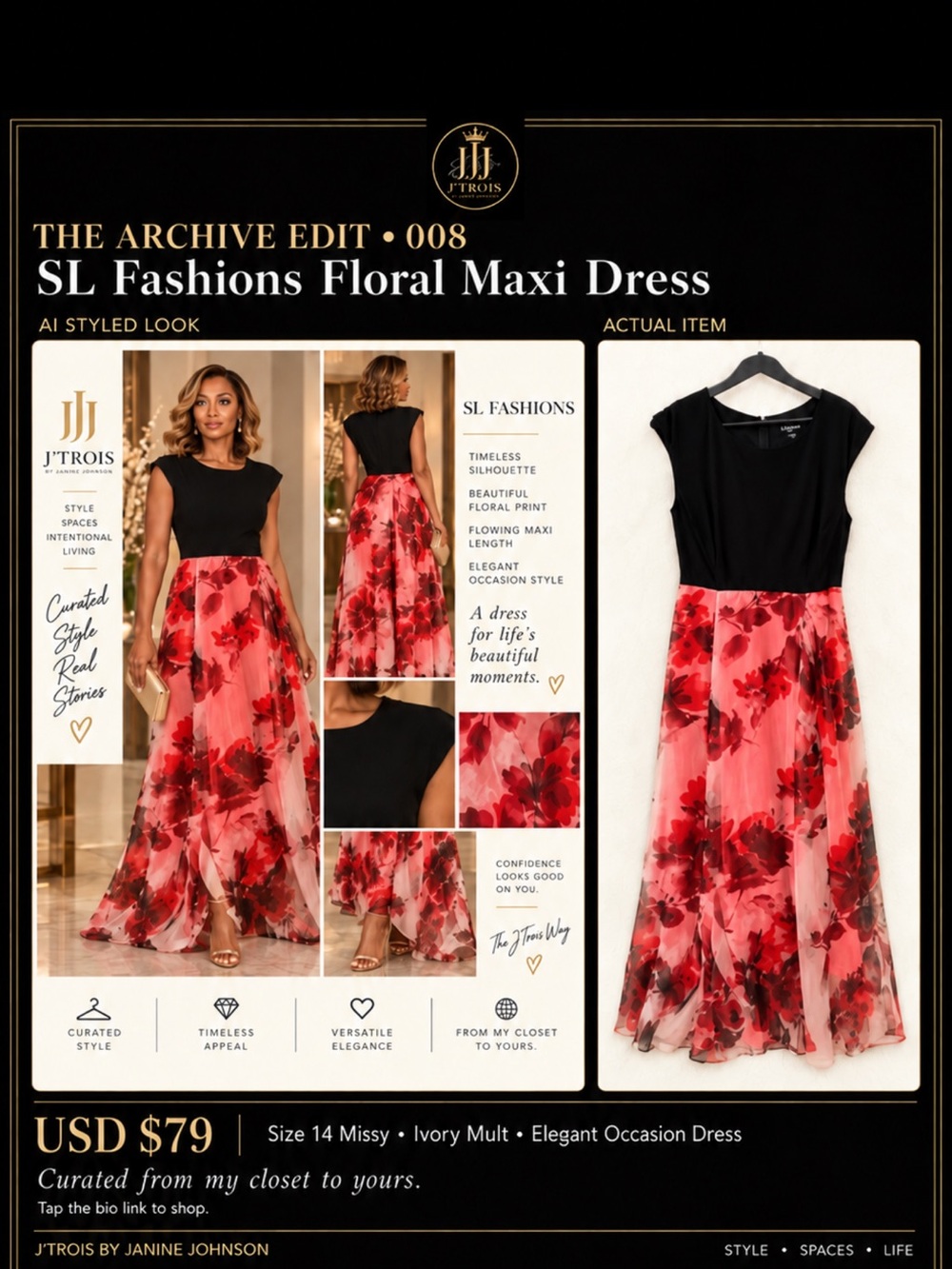 SL Fashions Floral Maxi Dress - Black & Red Floral